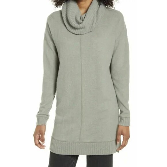 Lulu's Sweaters - Lulu's Women's Autumn Daze Sage Green Cowl Neck Tunic Oversize Sweater Dress, XL